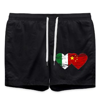 Italie Chine drapeau coeur utilisé - Short de bain - noir - Devant - AI Model Male 185 light (185cm)