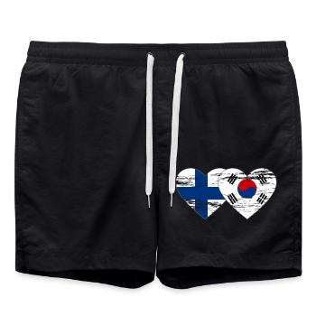 Finland South Korea flag heart used - Swim Trunks - black - Front - AI Model Male 185 light (185cm)