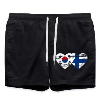 South Korea Finland Flag Heart Used - Swim Trunks - black - Front - AI Model Male 185 light (185cm)