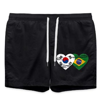 Corée du Sud Brésil Drapeau Coeur Utilisé - Short de bain - noir - Devant - AI Model Male 185 light (185cm)