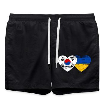 Corée du Sud Ukraine Drapeau Coeur Utilisé - Short de bain - noir - Devant - AI Model Male 185 light (185cm)