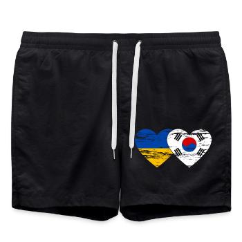 Ukraine Südkorea Flagge Herz used - Badeshorts - Schwarz - Vorne - AI Model Male 185 light (185cm)