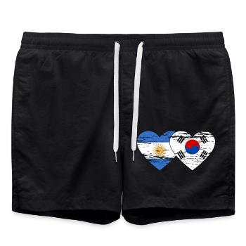 Argentine Corée du Sud Drapeau Coeur Utilisé - Short de bain - noir - Devant - AI Model Male 185 light (185cm)