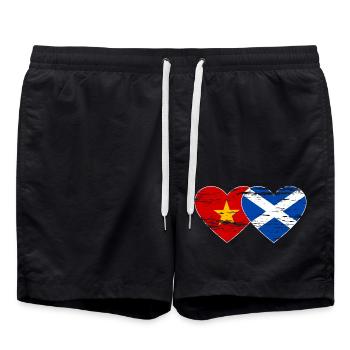 Vietnam Scotland Flag Heart Used - Swim Trunks - black - Front - AI Model Male 185 light (185cm)