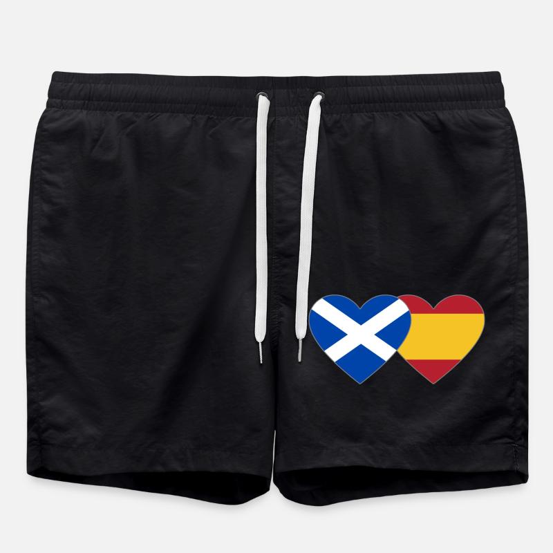 Scotland Spain Flag Heart - Swim Trunks - black