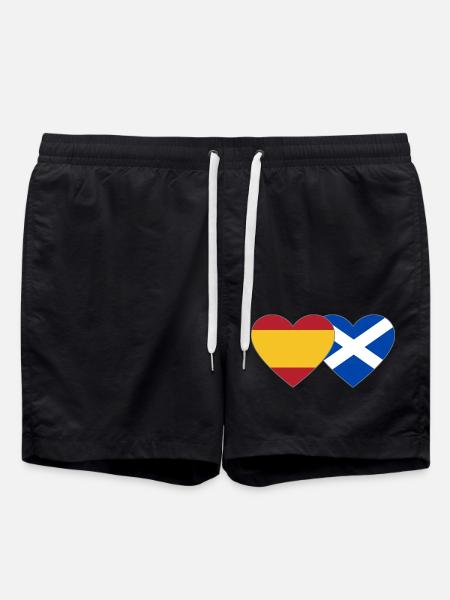 Spain Scotland Flag Heart - Swim Trunks - black