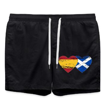 Spain Scotland Flag Heart Used - Swim Trunks - black - Front - AI Model Male 185 light (185cm)