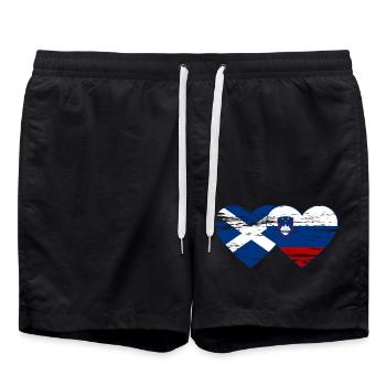 Scotland Slovenia flag heart used - Swim Trunks - black - Front - AI Model Male 185 light (185cm)