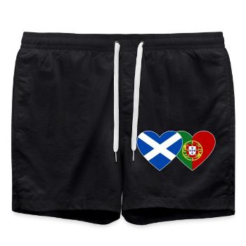 Schottland Portugal Flagge Herz - Badeshorts - Schwarz - Vorne - AI Model Male 185 light (185cm)