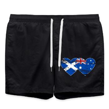 Scotland Australia Flag Heart Used - Swim Trunks - black - Front - AI Model Male 185 light (185cm)