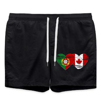 Portugal Kanada Flagge Herz used - Badeshorts - Schwarz - Vorne - AI Model Male 185 light (185cm)
