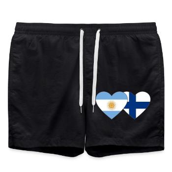 Argentina Finland Flag Heart - Swim Trunks - black - Front - AI Model Male 185 light (185cm)