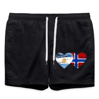 Argentine Norvège drapeau coeur utilisé - Short de bain - noir - Devant - AI Model Male 185 light (185cm)
