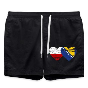 Pologne Bosnie drapeau coeur utilisé - Short de bain - noir - Devant - AI Model Male 185 light (185cm)