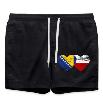 Bosnie Pologne drapeau coeur utilisé - Short de bain - noir - Devant - AI Model Male 185 light (185cm)