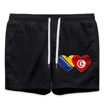 Bosnie Tunisie drapeau coeur utilisé - Short de bain - noir - Devant - AI Model Male 185 light (185cm)