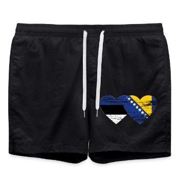 Estonia Bosnia flag heart used - Swim Trunks - black - Front - AI Model Male 185 light (185cm)