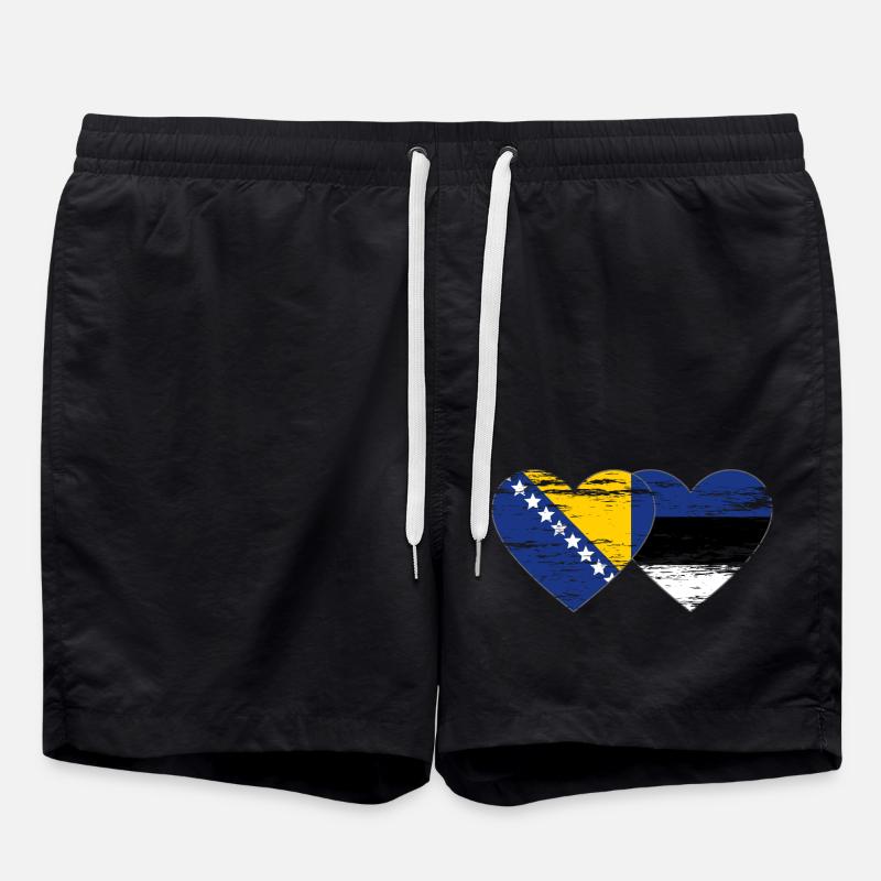 Bosnie Estonie drapeau coeur utilisé - Short de bain - noir
