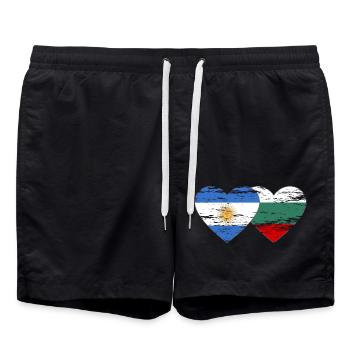 Argentinien Bulgarien Flagge Herz used - Badeshorts - Schwarz - Vorne - AI Model Male 185 light (185cm)