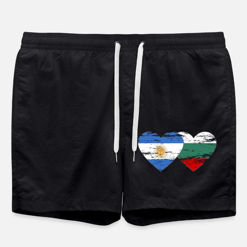 Argentina Bulgaria Flag Heart Used - Swim Trunks - black