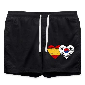 Spanien Südkorea Flagge Herz used - Badeshorts - Schwarz - Vorne - AI Model Male 185 light (185cm)