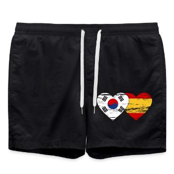 South Korea Spain Flag Heart Used - Swim Trunks - black - Front - AI Model Male 185 light (185cm)