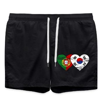 Portugal Südkorea Flagge Herz used - Badeshorts - Schwarz - Vorne - AI Model Male 185 light (185cm)