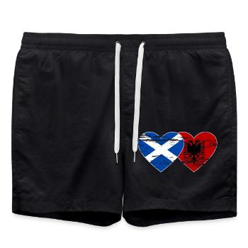 Scotland Albania flag heart used - Swim Trunks - black - Front - AI Model Male 185 light (185cm)