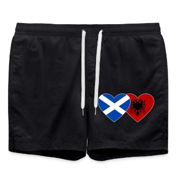 Schottland Albanien Flagge Herz - Badeshorts - Schwarz - Vorne - AI Model Male 185 light (185cm)