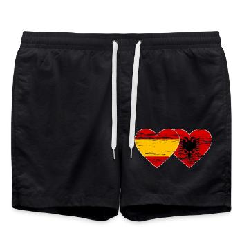 Spain Albania Flag Heart Used - Swim Trunks - black - Front - AI Model Male 185 light (185cm)