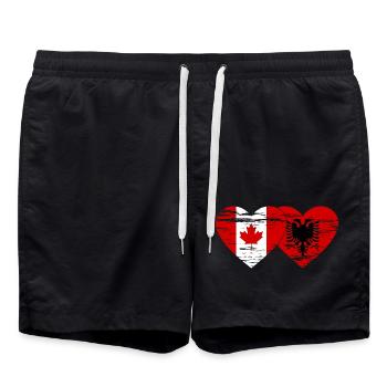 Canada Albania Flag Heart Used - Swim Trunks - black - Front - AI Model Male 185 light (185cm)