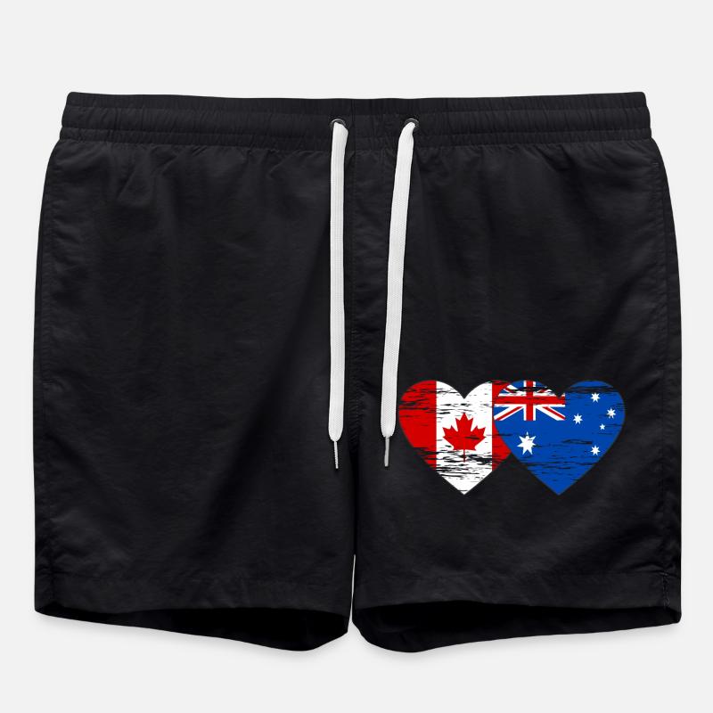 Canada Australia Flag Heart Used - Swim Trunks - black
