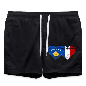 Kosovo France drapeau coeur utilisé - Short de bain - noir - Devant - AI Model Male 185 light (185cm)
