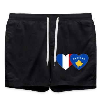 France Kosovo Flag Heart - Swim Trunks - black - Front - AI Model Male 185 light (185cm)