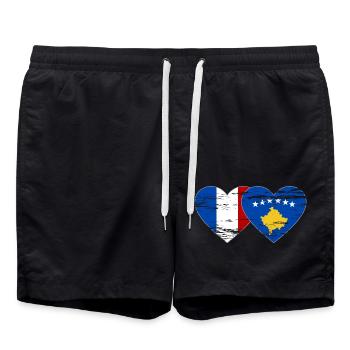 France Kosovo Drapeau Coeur Utilisé - Short de bain - noir - Devant - AI Model Male 185 light (185cm)