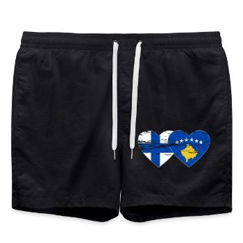 Finlande Kosovo drapeau coeur utilisé - Short de bain - noir - Devant - AI Model Male 185 light (185cm)
