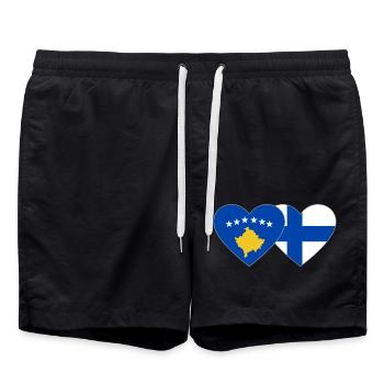 Kosovo Finnland Flagge Herz - Badeshorts - Schwarz - Vorne - AI Model Male 185 light (185cm)