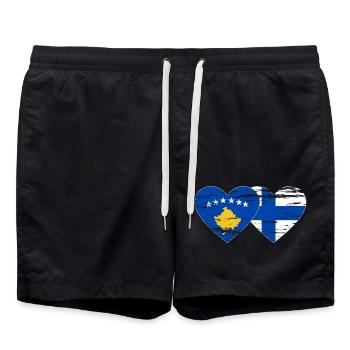Kosovo Finlande drapeau coeur utilisé - Short de bain - noir - Devant - AI Model Male 185 light (185cm)