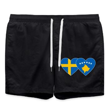 Schweden Kosovo Flagge - Badeshorts - Schwarz - Vorne - AI Model Male 185 light (185cm)