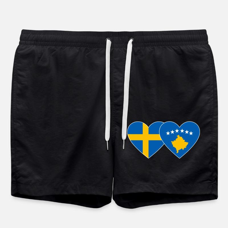 Sweden Kosovo Flag - Swim Trunks - black