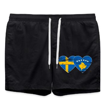 Sweden Kosovo Flag used - Swim Trunks - black - Front - AI Model Male 185 light (185cm)