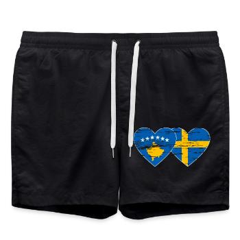 Kosovo Sweden Flag used - Swim Trunks - black - Front - AI Model Male 185 light (185cm)