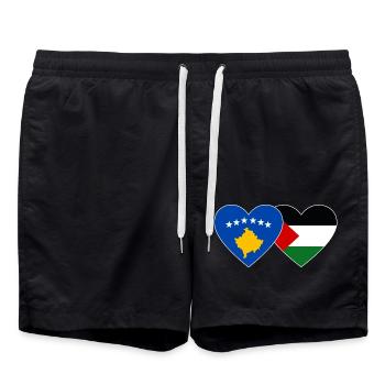 Kosovo Palestine drapeau coeur - Short de bain - noir - Devant - AI Model Male 185 light (185cm)
