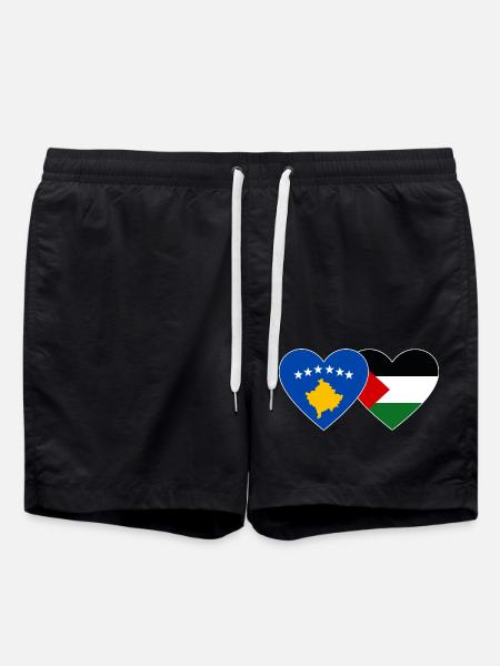 Kosovo Palestine Flag Heart - Swim Trunks - black