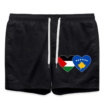 Palästina Kosovo Flagge Herz - Badeshorts - Schwarz - Vorne - AI Model Male 185 light (185cm)
