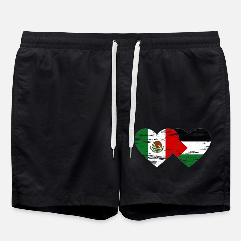 Mexico Palestine Flag Heart Used - Swim Trunks - black