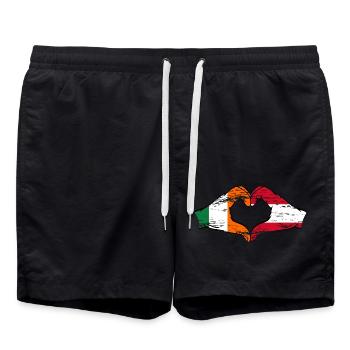 Ireland Austria Flag Hands Heart Shape Used - Swim Trunks - black - Front - AI Model Male 185 light (185cm)