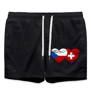 République Tchèque Suisse Drapeau Coeur Utilisé - Short de bain - noir - Devant - AI Model Male 185 light (185cm)