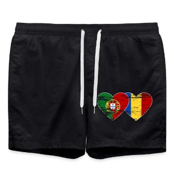 Portugal Roumanie Drapeau Coeur Utilisé - Short de bain - noir - Devant - AI Model Male 185 light (185cm)