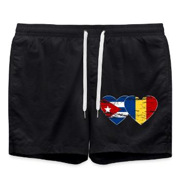 Cuba Roumanie Drapeau Coeur Utilisé - Short de bain - noir - Devant - AI Model Male 185 light (185cm)